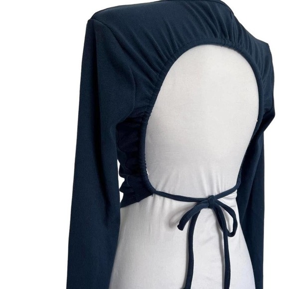 Lovers and Friends Top Long Sleeve Open Tie Back Blue Size M - Picture 4 of 9